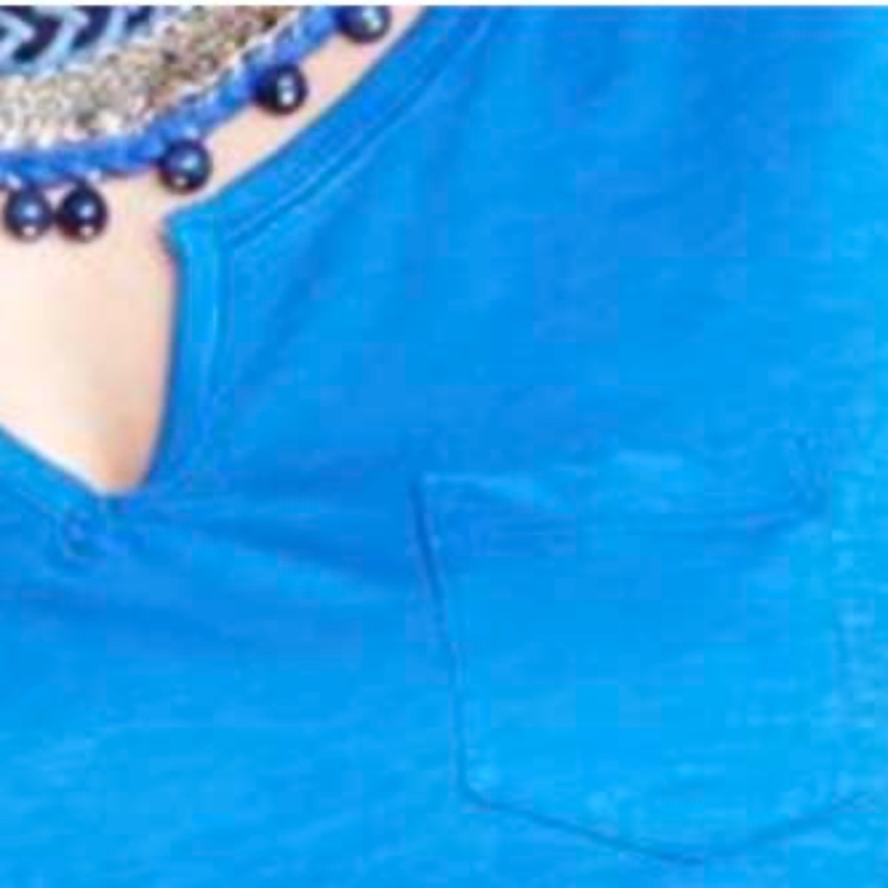 T-SHIRT, HENLEY STYLE, NAUTICAL BLUE, SIZE 4X, SHORT SLEEVES, SPLIT NECK, POCKET